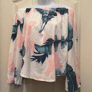 Palm tree cold shoulder top